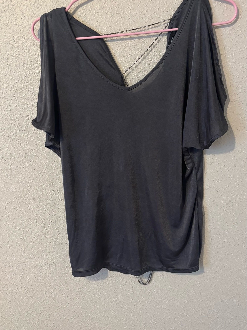 Moda International Black V-Neck Cold-Shoulder Top with Chain Detail